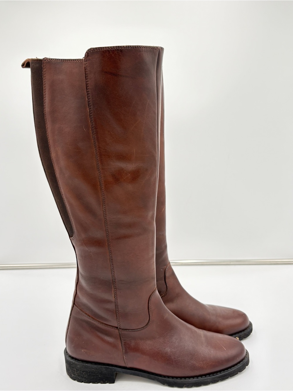 Vintage Tergan Brown Leather Riding Boots Fleece Lined Zip Stretch EU 38 US 7.5
